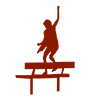 a silhouette of a woman tap dancing on a bench; part of the Sans Souci logo