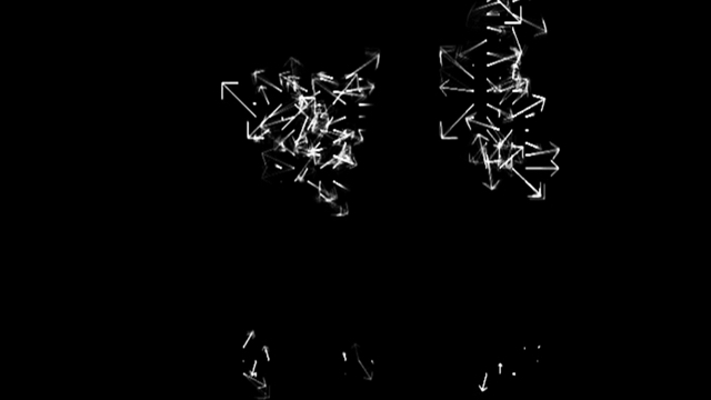 two clusters of white arrows (vectors) on a stark black background