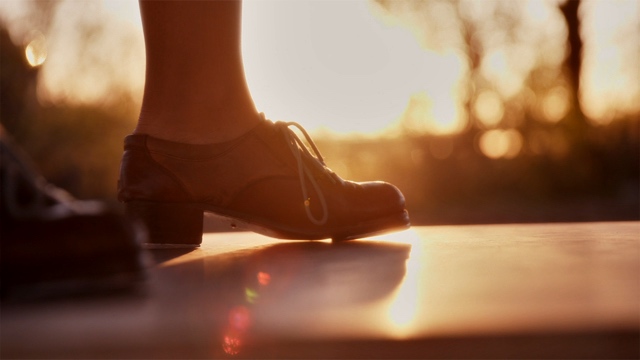 a photo of a tap shoe in sunset light