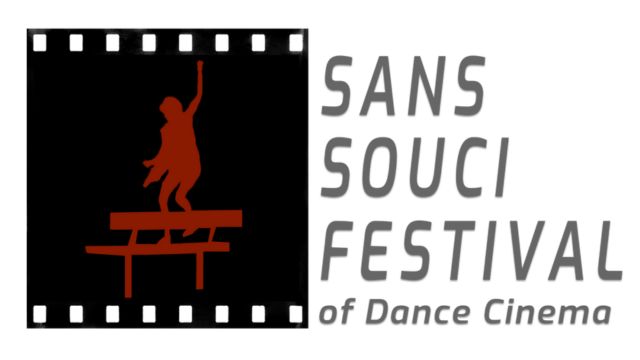 the SSF logo; a black box with filmstrip borders containing the silhouette of a woman tap dancing on a bench and the words Sans Souci Festival of Dance Cinema